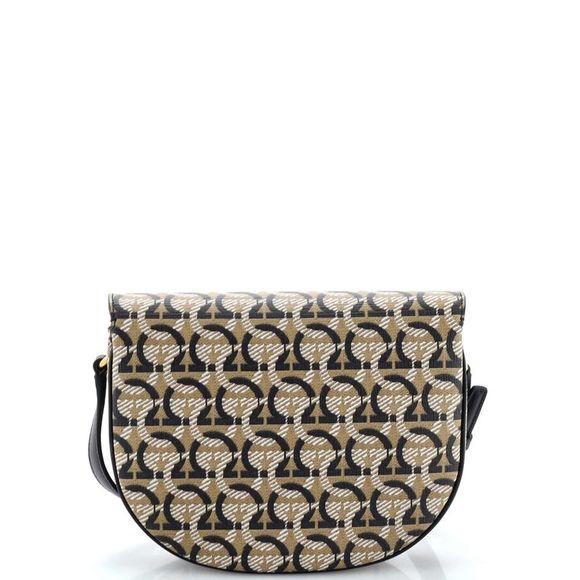 Salvatore Ferragamo Double Flap Saddle Crossbody Bag Gancini Coated Canvas - Picture 3 of 7